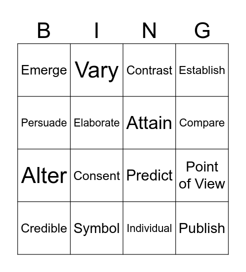 Vocabulary Bingo Card