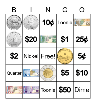 Money Matching Bingo Card