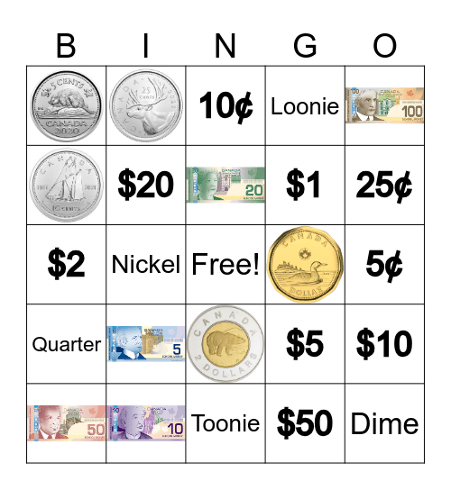 Money Matching Bingo Card