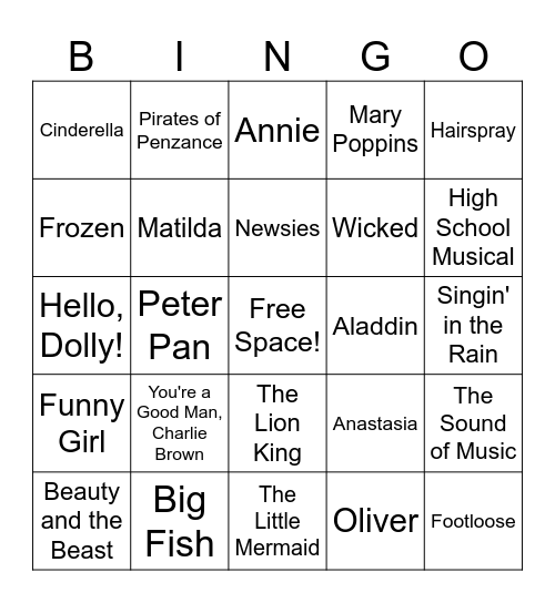 Broadway Bingo Card