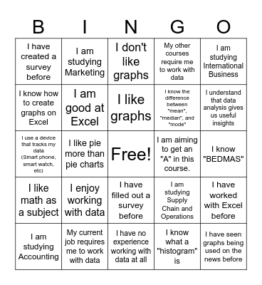 BUSN225 Bingo Icebreaker Bingo Card