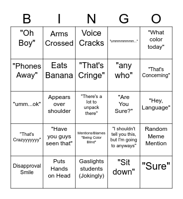 Mr. O'Brien's Catchphrase Bingo Card
