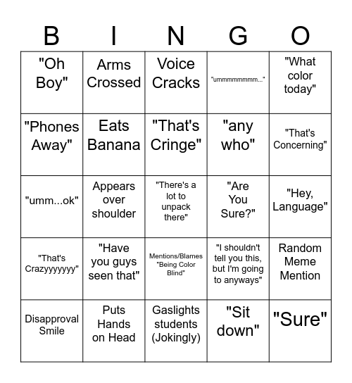 Mr. O'Brien's Catchphrase Bingo Card