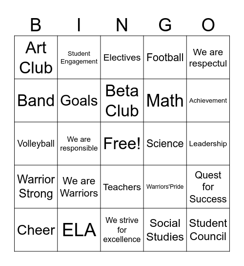 Warriors' Bingo Card