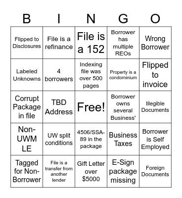 Doc-Labeling Bingo Card