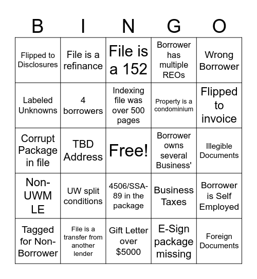 Doc-Labeling Bingo Card