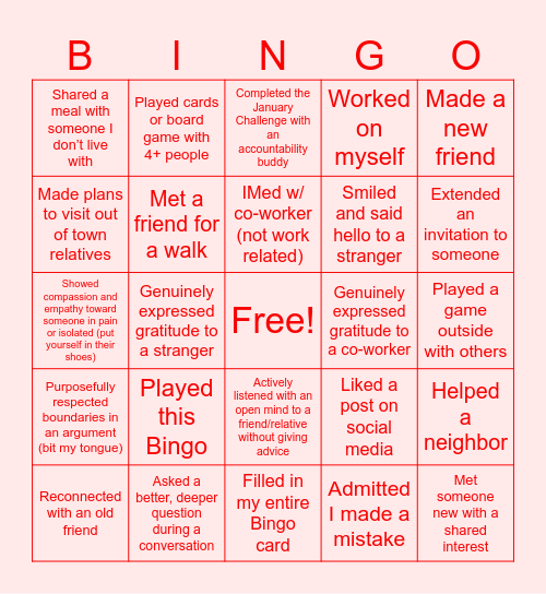 The Power of Connection Bingo Card