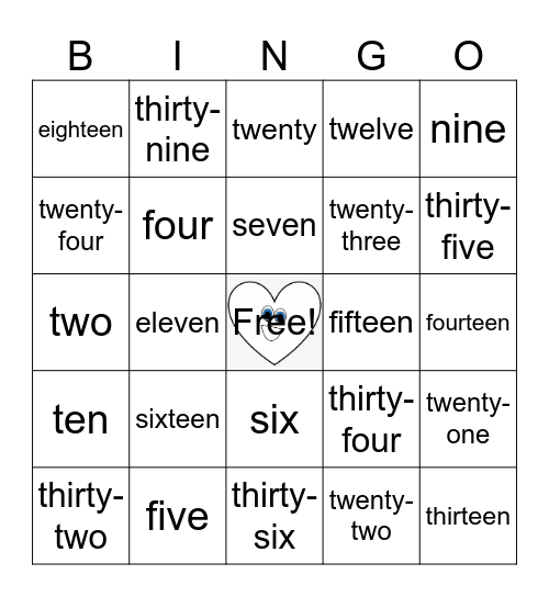 Number Word Bingo Card