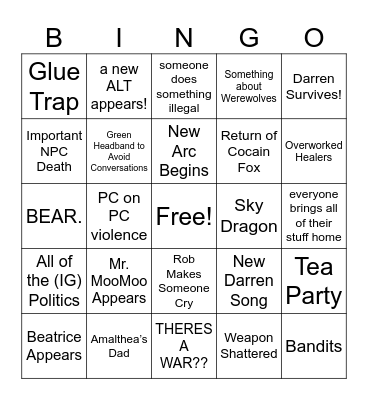 Alterra November Bingo Card