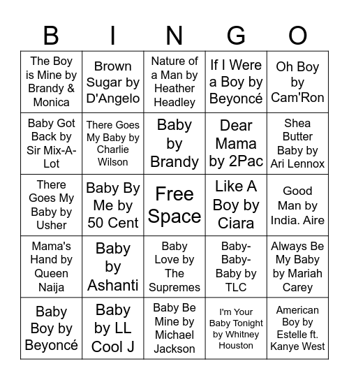 Baby Shower Bingo Card