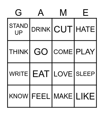 BINGO VERBS Bingo Card