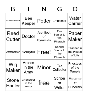 Ancient Egyptian Jobs Bingo Card