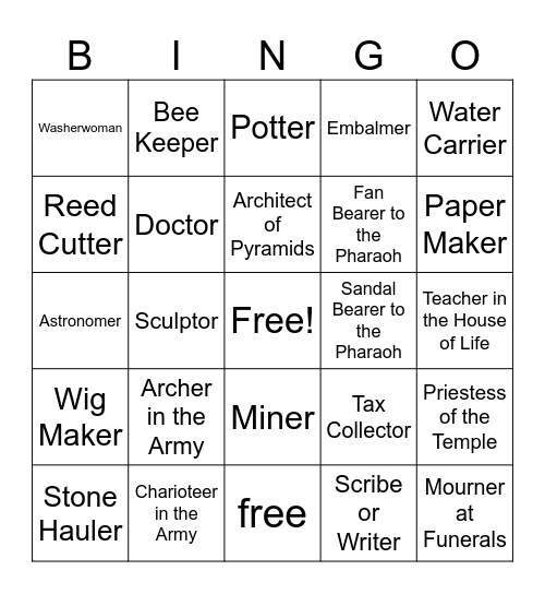 Ancient Egyptian Jobs Bingo Card