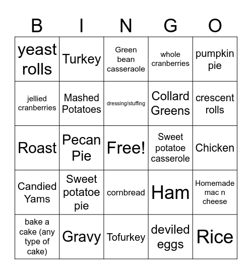 What are you making for Thanksgiving?? Bingo Card