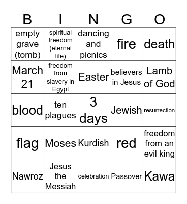 Spring Holidays Bingo Card