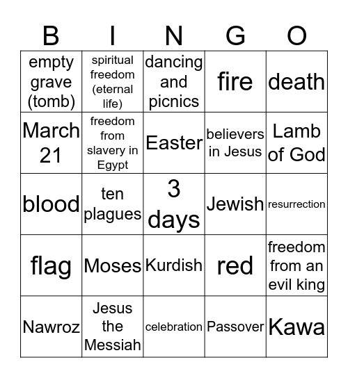 Spring Holidays Bingo Card