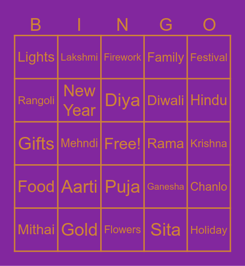 Diwali BINGO Card