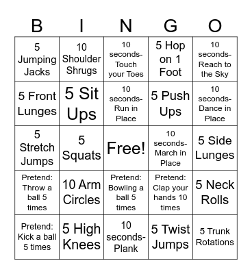 Fitness BINGO Card