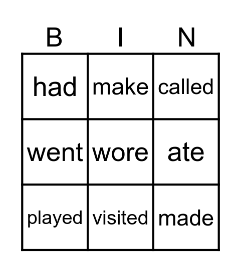 past simple Bingo Card