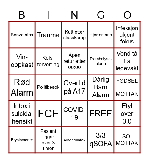 AKUTTMOTTAK HELGENATT BINGO Card