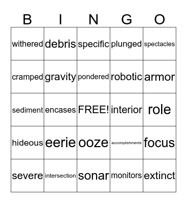 Vocabulary  Bingo Card