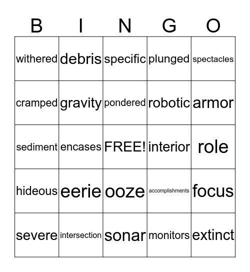 Vocabulary  Bingo Card