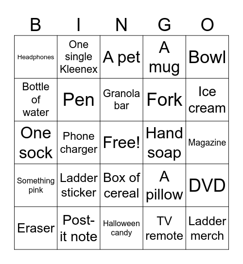 Ladderthon Scavenger Hunt Bingo Card