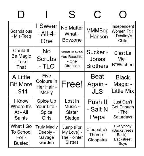 DISCO BINGO BOY VS GIRL Bingo Card