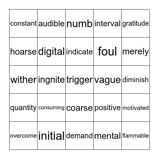 HATCHET VOCABULARY Bingo Card