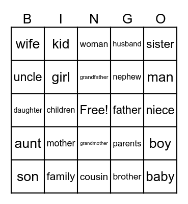 FAMILY Bingo Card