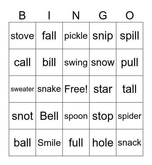 Speech BINGO Card