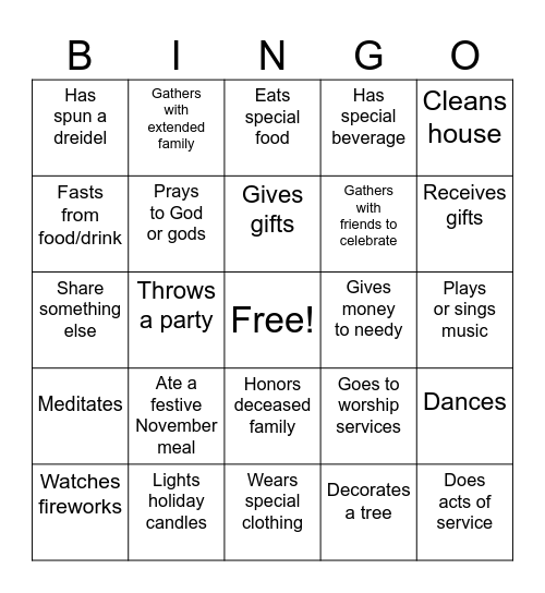 Holiday Bingo Card