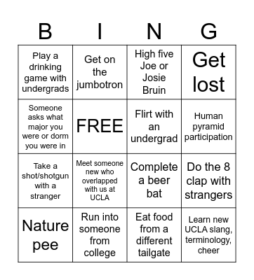 UCLA tailgate bingo Card