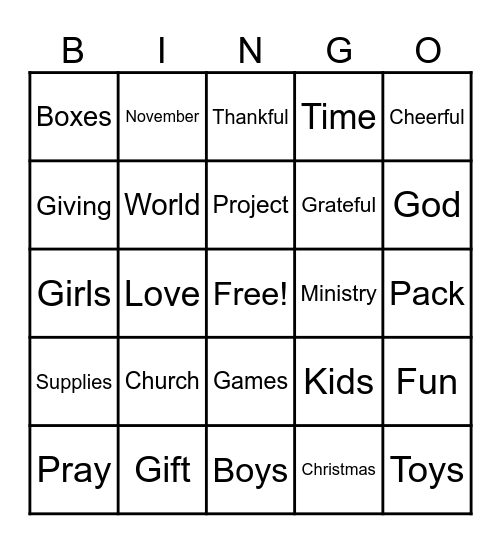 Samaritan’s Purse Bingo Card