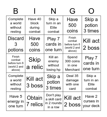 STS Bingo Card