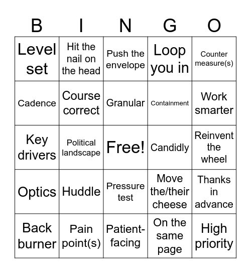 Corporate Lingo Bingo Card