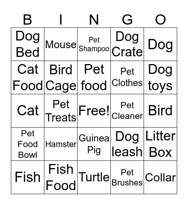 Pet Shop Bingo Card