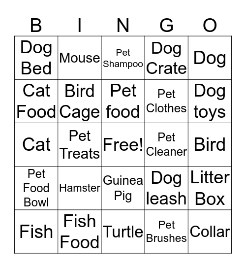 Pet Shop Bingo Card