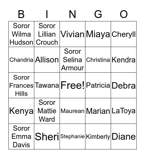 Sisterhood Potluck Social Bingo Card