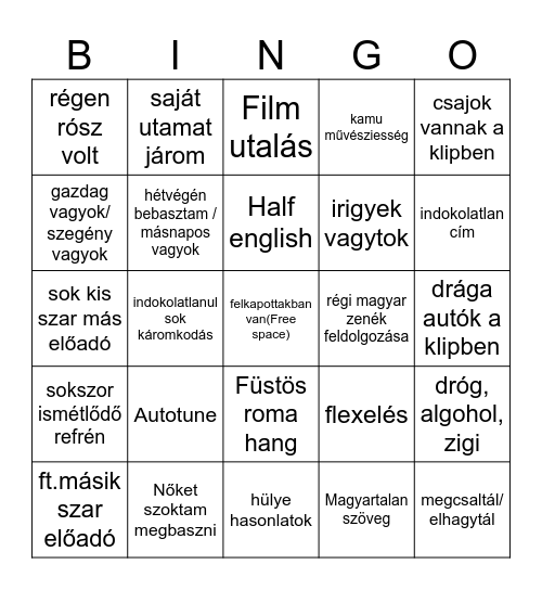 Fos magyar zene bingo Card