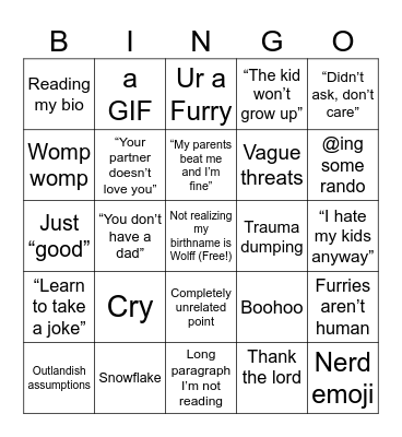 Predictable comments bingo Card