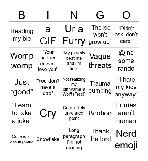 Predictable comments bingo Card