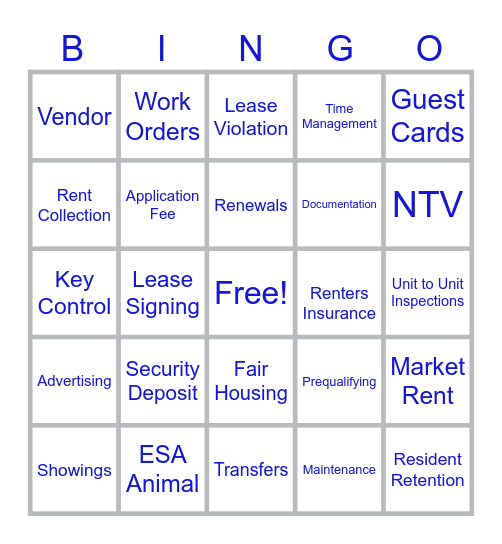 Property Management Bingo Card
