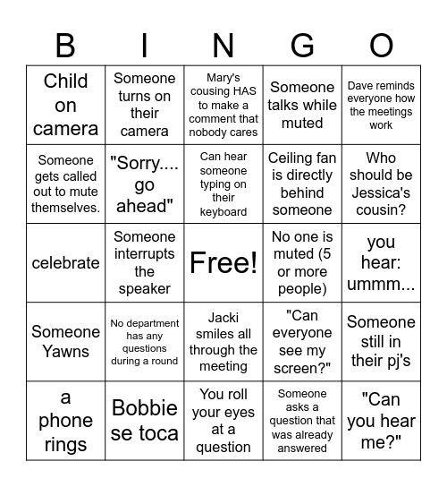 Friday Meetings are BORING Bingo Card