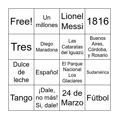 BINGO DE ARGENTINA Bingo Card