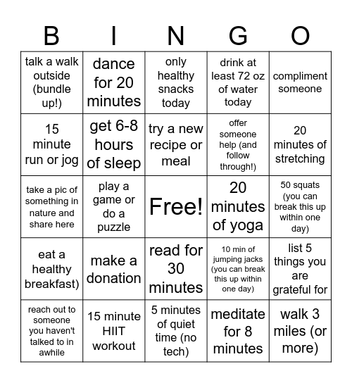 Fun & Fitness Plus Wellness Bingo Card