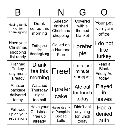 November Bingo Card