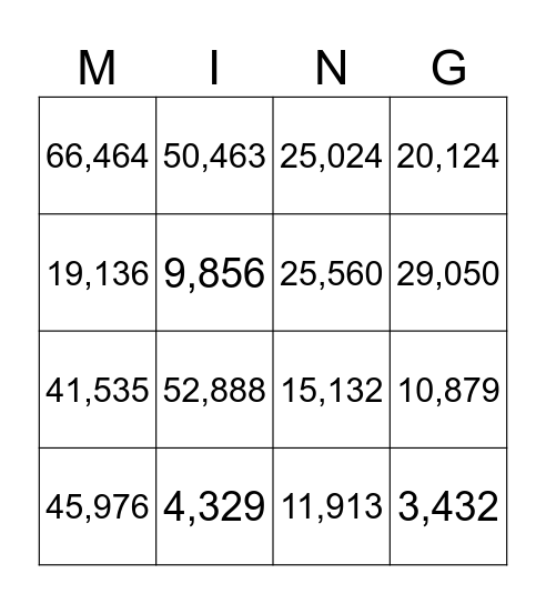 Math Bingo Card