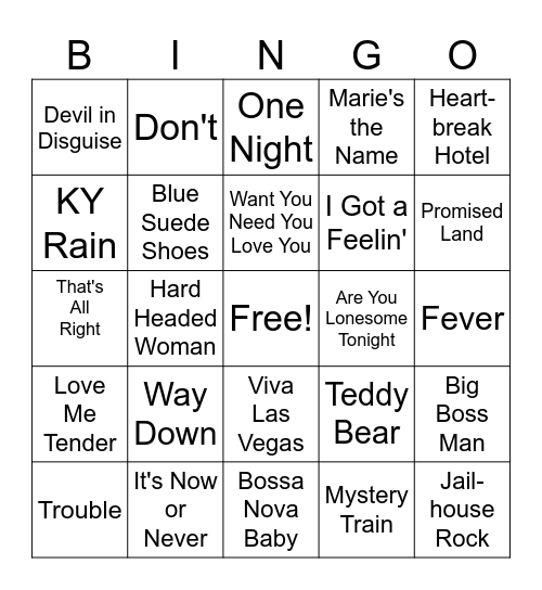 Elvis Bingo Card