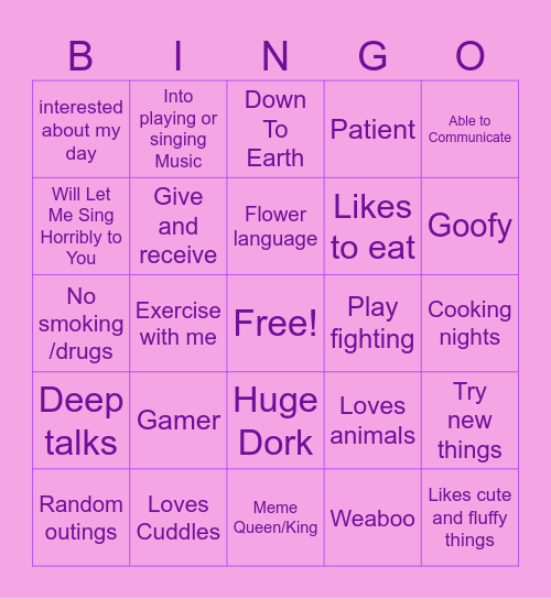 Are You My Type?? Bingo Card